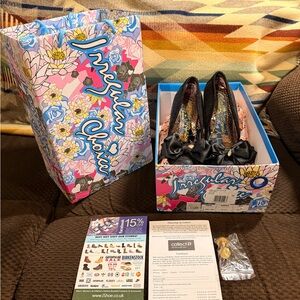Irregular Choice Floral Heels Bow Box Ascot Black Heel Sparkle Shoes UK 38 US 7